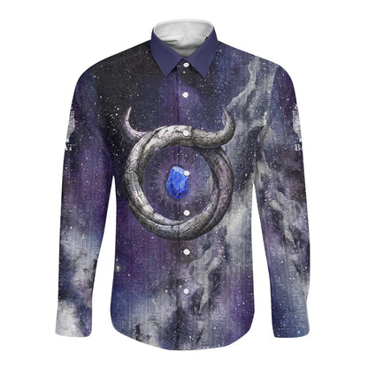 Bat Egyptian Long Sleeve Button Shirt Cow Goddess Celestial Face Horn Ring Gem Cosmic Starry Sky