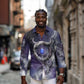 Bat Egyptian Long Sleeve Button Shirt Cow Goddess Celestial Face Horn Ring Gem Cosmic Starry Sky
