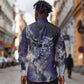 Bat Egyptian Long Sleeve Button Shirt Cow Goddess Celestial Face Horn Ring Gem Cosmic Starry Sky
