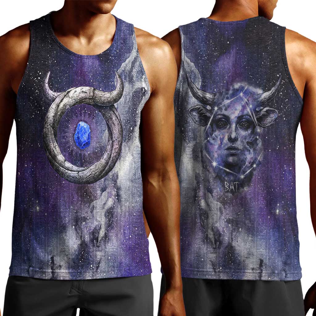 Bat Egyptian Men Tank Top Cow Goddess Celestial Face Horn Ring Gem Cosmic Starry Sky