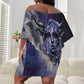 Bat Egyptian Off Shoulder Short Dress Cow Goddess Celestial Face Horn Ring Gem Cosmic Starry Sky