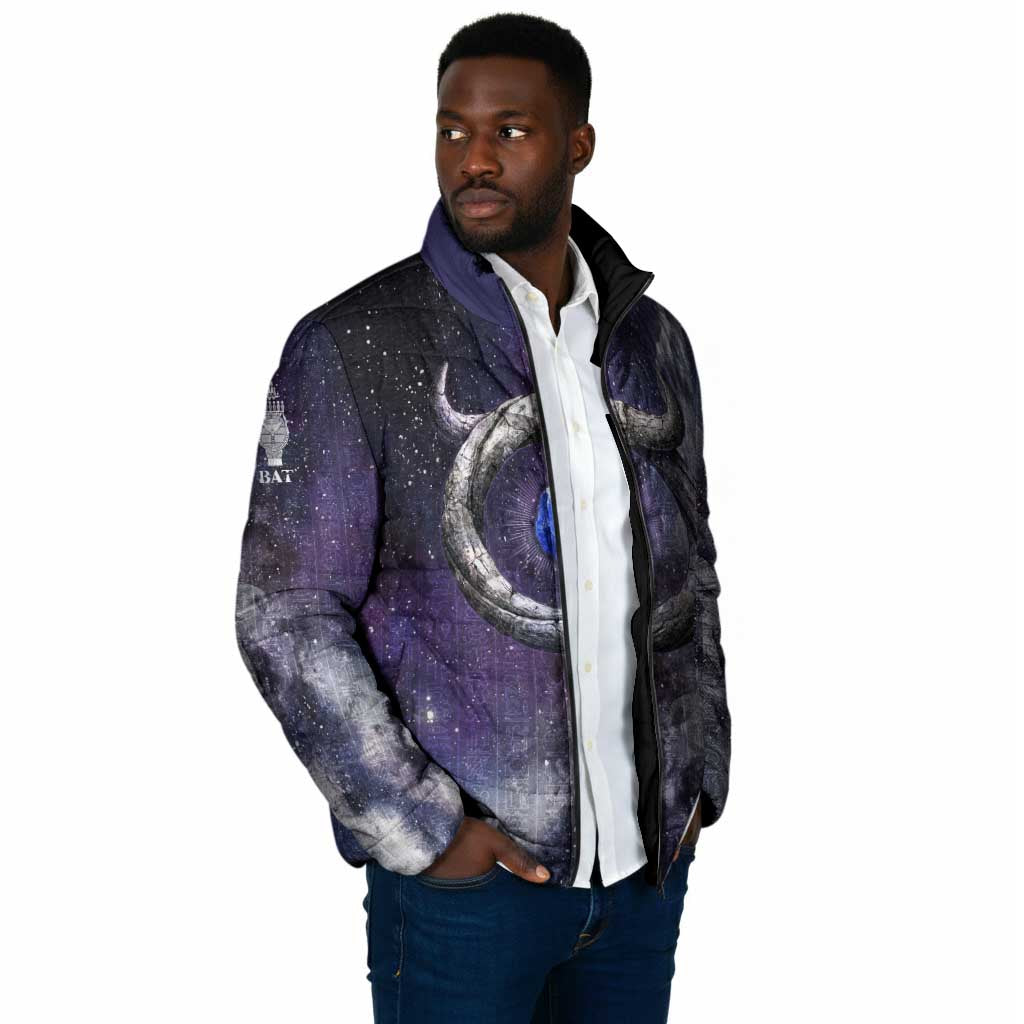 Bat Egyptian Padded Jacket Cow Goddess Celestial Face Horn Ring Gem Cosmic Starry Sky