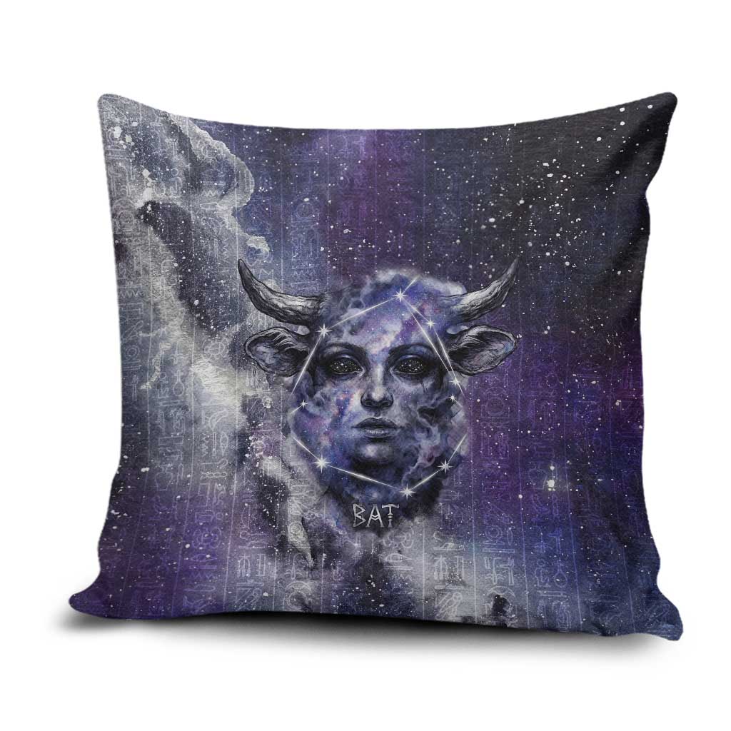 Bat Egyptian Pillow Cover Cow Goddess Celestial Face Horn Ring Gem Cosmic Starry Sky