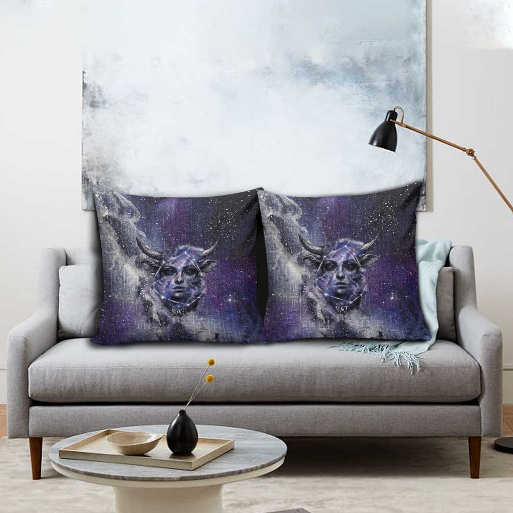 Bat Egyptian Pillow Cover Cow Goddess Celestial Face Horn Ring Gem Cosmic Starry Sky
