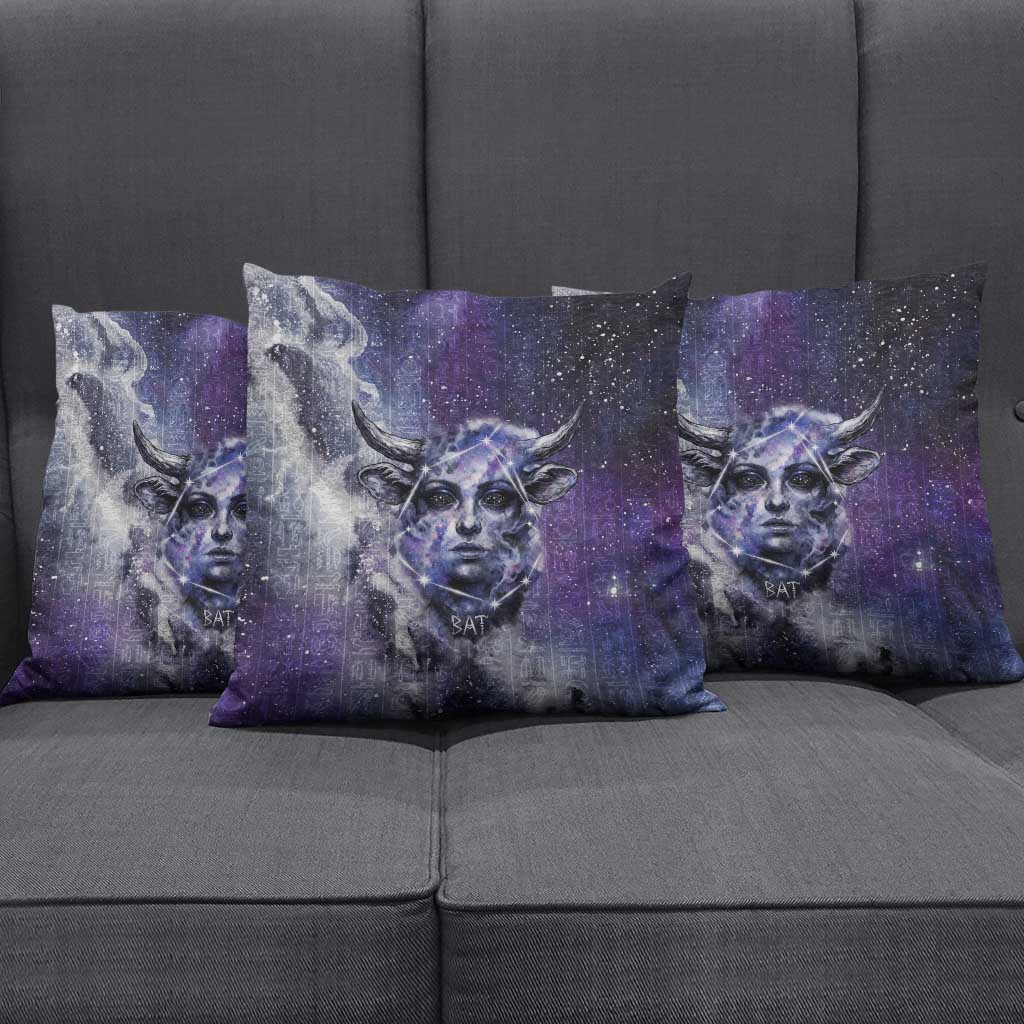 Bat Egyptian Pillow Cover Cow Goddess Celestial Face Horn Ring Gem Cosmic Starry Sky