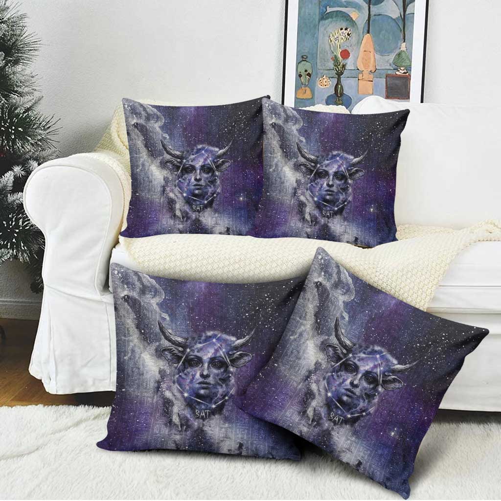 Bat Egyptian Pillow Cover Cow Goddess Celestial Face Horn Ring Gem Cosmic Starry Sky