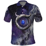 Bat Egyptian Polo Shirt Cow Goddess Celestial Face Horn Ring Gem Cosmic Starry Sky