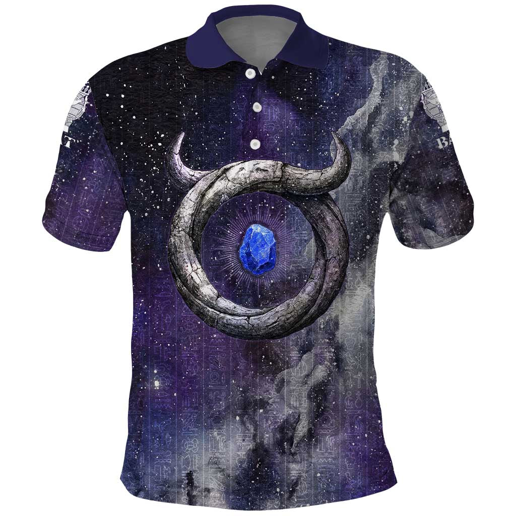 Bat Egyptian Polo Shirt Cow Goddess Celestial Face Horn Ring Gem Cosmic Starry Sky