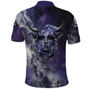 Bat Egyptian Polo Shirt Cow Goddess Celestial Face Horn Ring Gem Cosmic Starry Sky