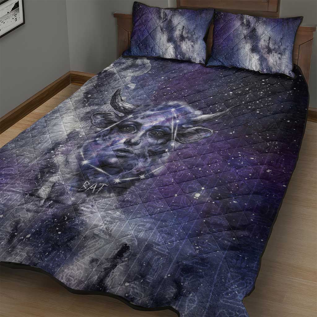 Bat Egyptian Quilt Bed Set Cow Goddess Celestial Face Horn Ring Gem Cosmic Starry Sky