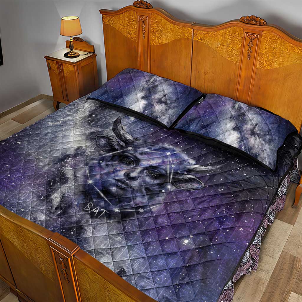 Bat Egyptian Quilt Bed Set Cow Goddess Celestial Face Horn Ring Gem Cosmic Starry Sky