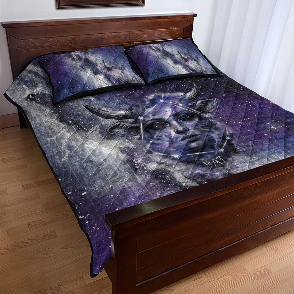 Bat Egyptian Quilt Bed Set Cow Goddess Celestial Face Horn Ring Gem Cosmic Starry Sky