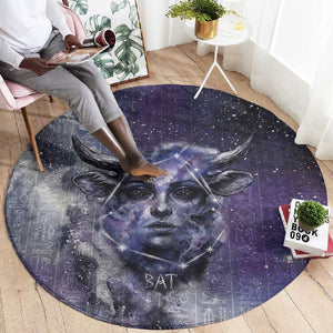 Bat Egyptian Round Carpet Cow Goddess Celestial Face Horn Ring Gem Cosmic Starry Sky