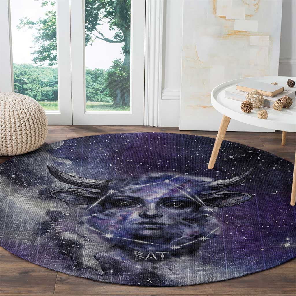 Bat Egyptian Round Carpet Cow Goddess Celestial Face Horn Ring Gem Cosmic Starry Sky