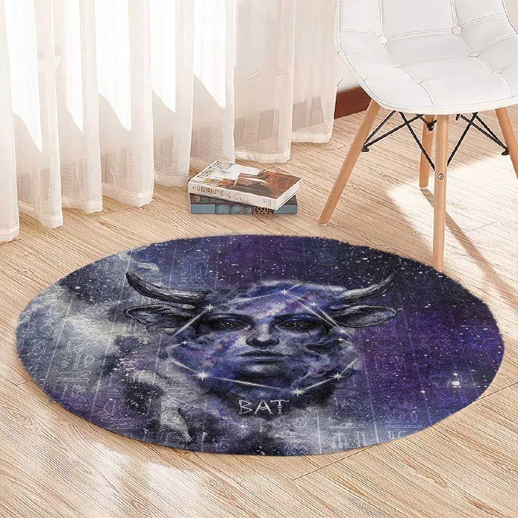 Bat Egyptian Round Carpet Cow Goddess Celestial Face Horn Ring Gem Cosmic Starry Sky