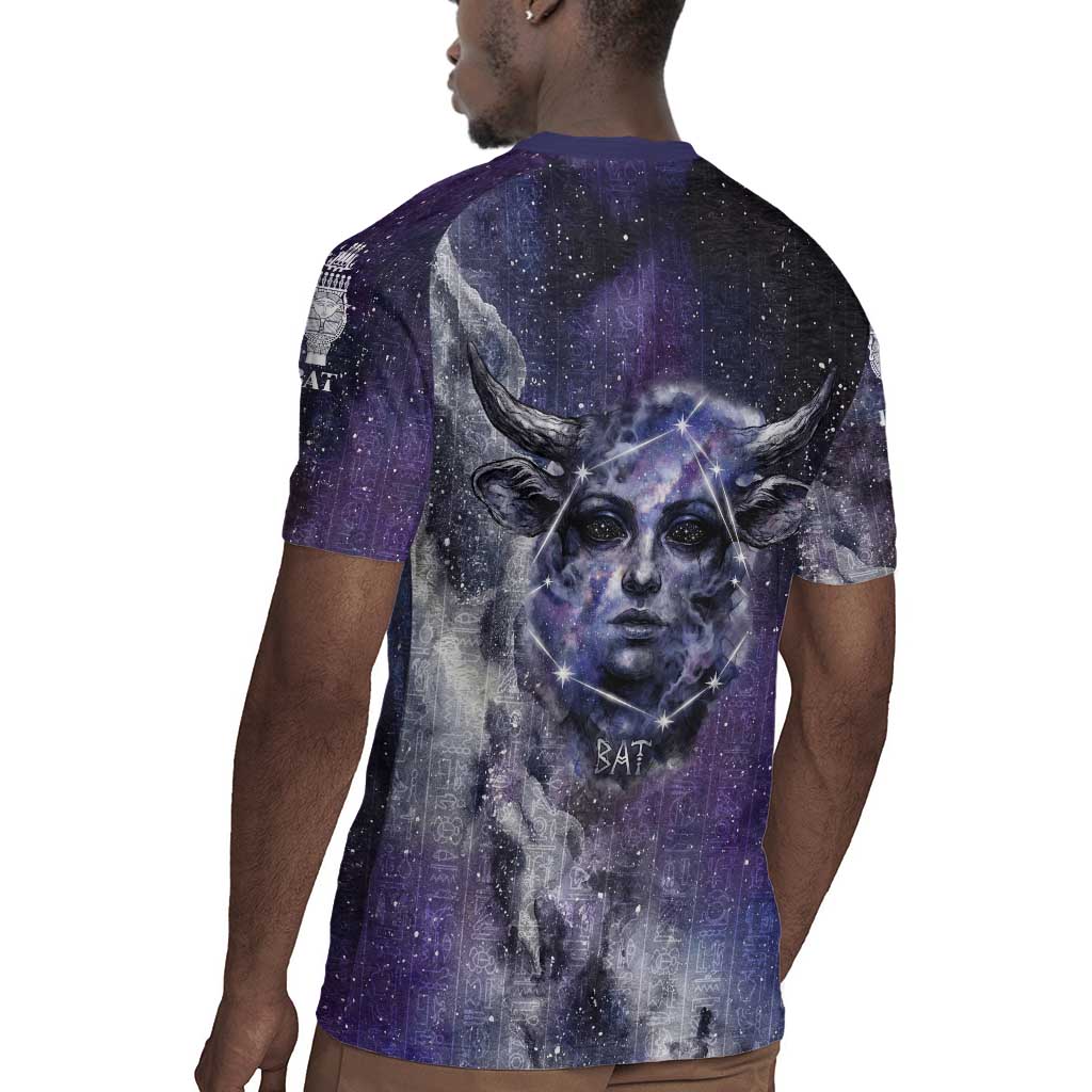 Bat Egyptian Rugby Jersey Cow Goddess Celestial Face Horn Ring Gem Cosmic Starry Sky