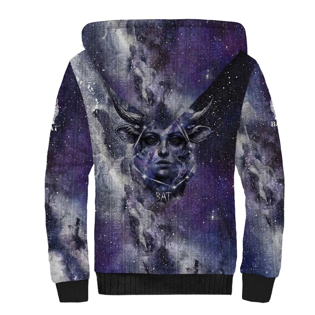Bat Egyptian Sherpa Hoodie Cow Goddess Celestial Face Horn Ring Gem Cosmic Starry Sky