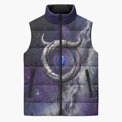Bat Egyptian Sleeveless Puffer Jacket Cow Goddess Celestial Face Horn Ring Gem Cosmic Starry Sky