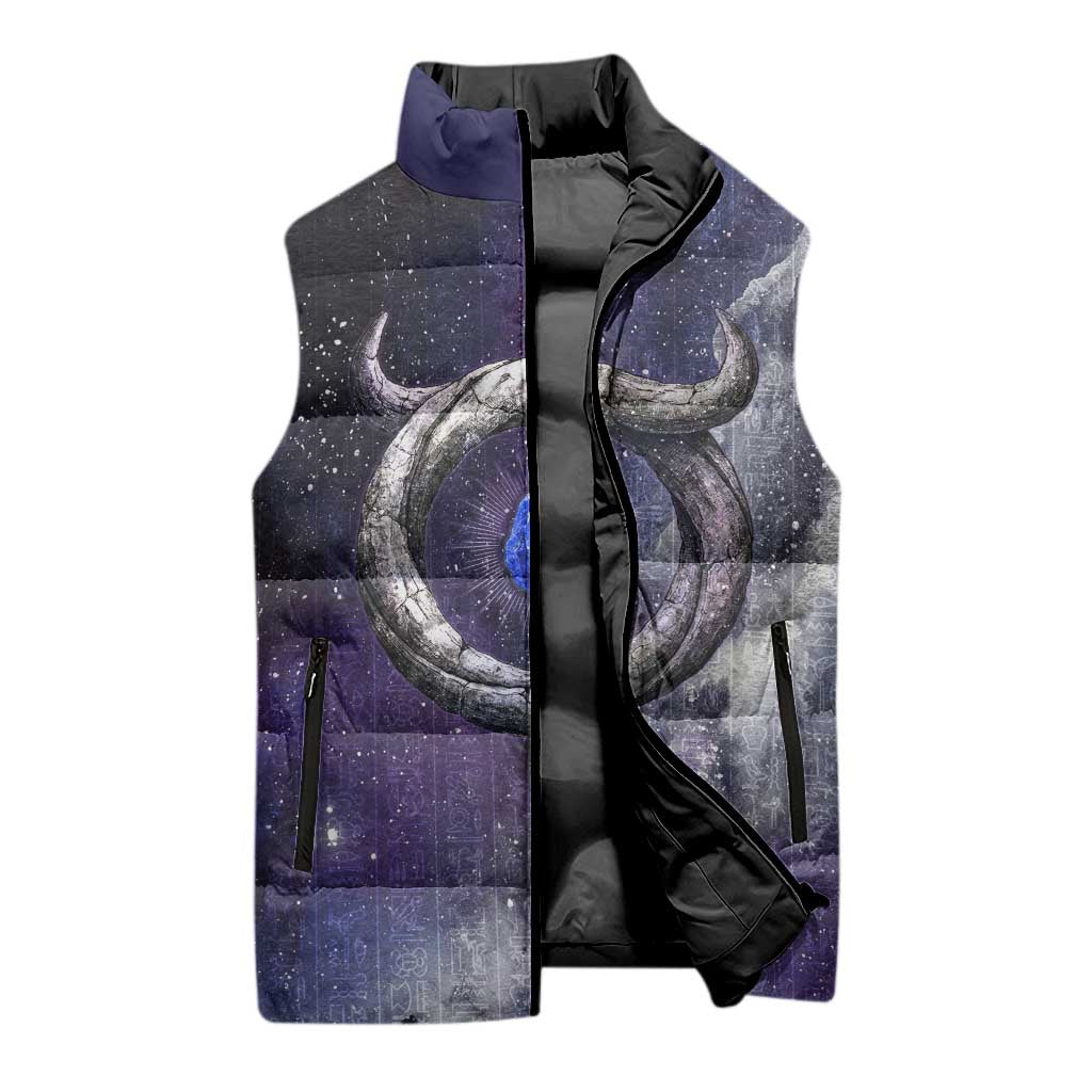 Bat Egyptian Sleeveless Puffer Jacket Cow Goddess Celestial Face Horn Ring Gem Cosmic Starry Sky