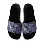 Bat Egyptian Slide Sandals Cow Goddess Celestial Face Horn Ring Gem Cosmic Starry Sky