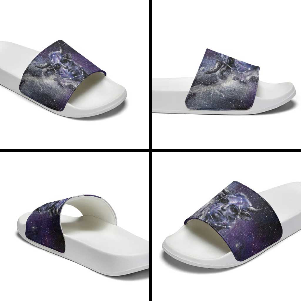 Bat Egyptian Slide Sandals Cow Goddess Celestial Face Horn Ring Gem Cosmic Starry Sky