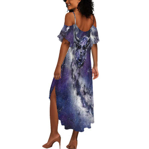 Bat Egyptian Summer Maxi Dress Cow Goddess Celestial Face Horn Ring Gem Cosmic Starry Sky