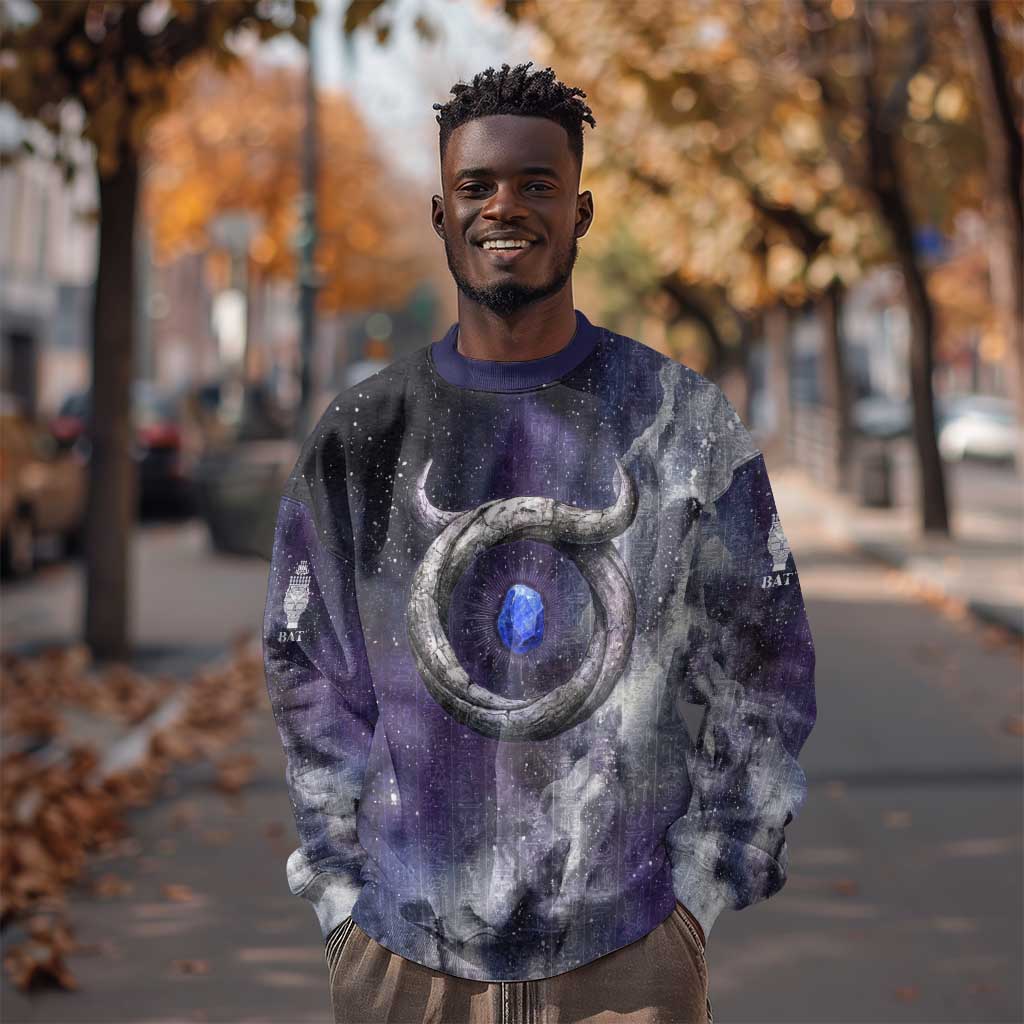 Bat Egyptian Sweatshirt Cow Goddess Celestial Face Horn Ring Gem Cosmic Starry Sky