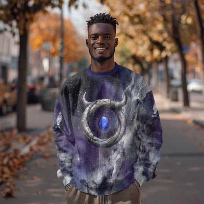 Bat Egyptian Sweatshirt Cow Goddess Celestial Face Horn Ring Gem Cosmic Starry Sky