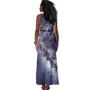 Bat Egyptian Tank Maxi Dress Cow Goddess Celestial Face Horn Ring Gem Cosmic Starry Sky