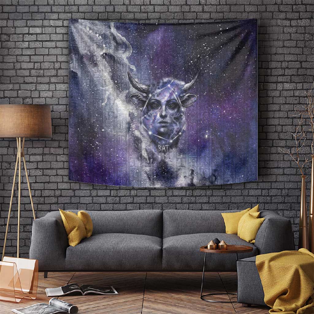Bat Egyptian Tapestry Cow Goddess Celestial Face Horn Ring Gem Cosmic Starry Sky