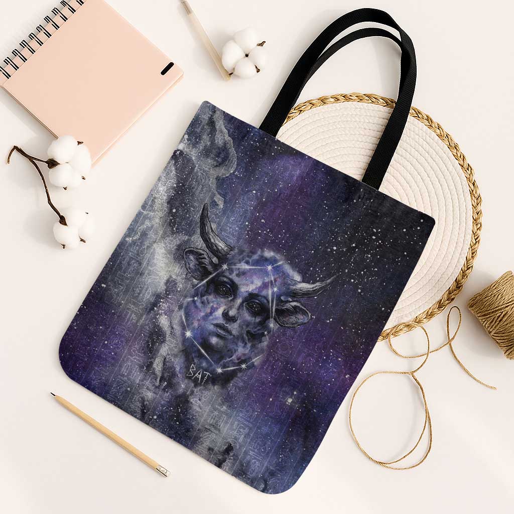 Bat Egyptian Tote Bag Cow Goddess Celestial Face Horn Ring Gem Cosmic Starry Sky