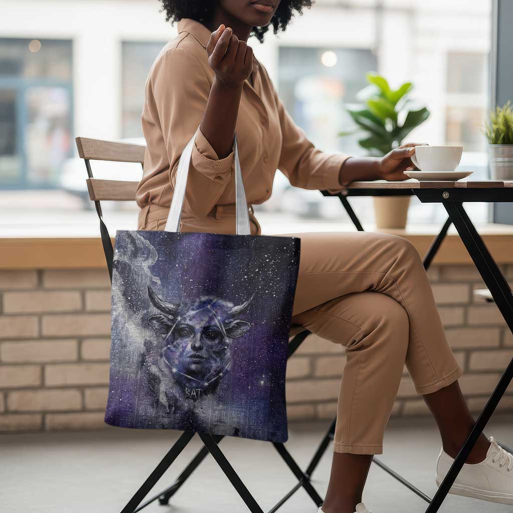 Bat Egyptian Tote Bag Cow Goddess Celestial Face Horn Ring Gem Cosmic Starry Sky