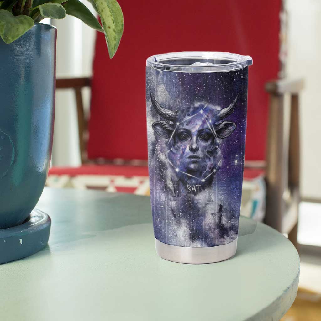 Bat Egyptian Tumbler Cup Cow Goddess Celestial Face Horn Ring Gem Cosmic Starry Sky