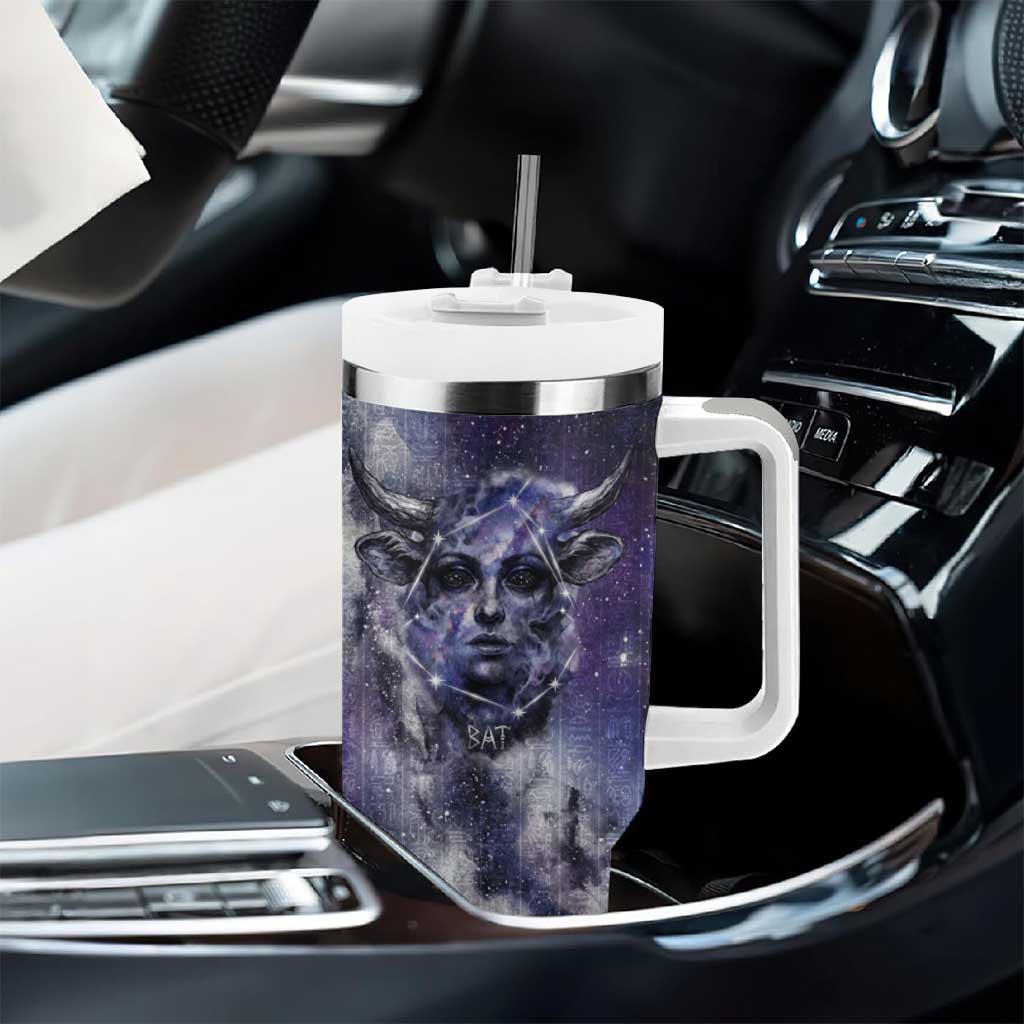 Bat Egyptian Tumbler With Handle Cow Goddess Celestial Face Horn Ring Gem Cosmic Starry Sky