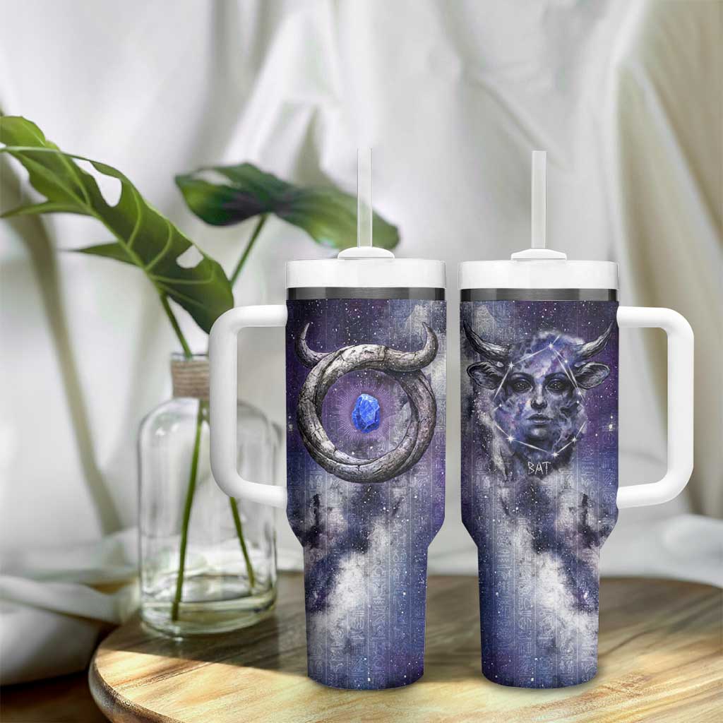 Bat Egyptian Tumbler With Handle Cow Goddess Celestial Face Horn Ring Gem Cosmic Starry Sky