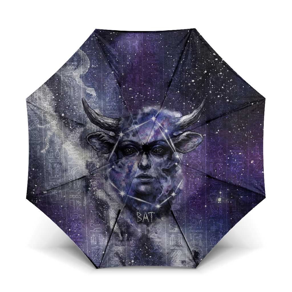 Bat Egyptian Umbrella Cow Goddess Celestial Face Horn Ring Gem Cosmic Starry Sky