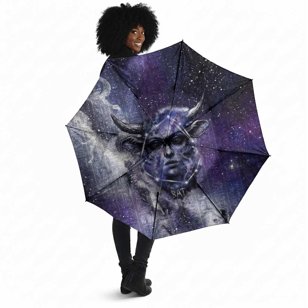 Bat Egyptian Umbrella Cow Goddess Celestial Face Horn Ring Gem Cosmic Starry Sky