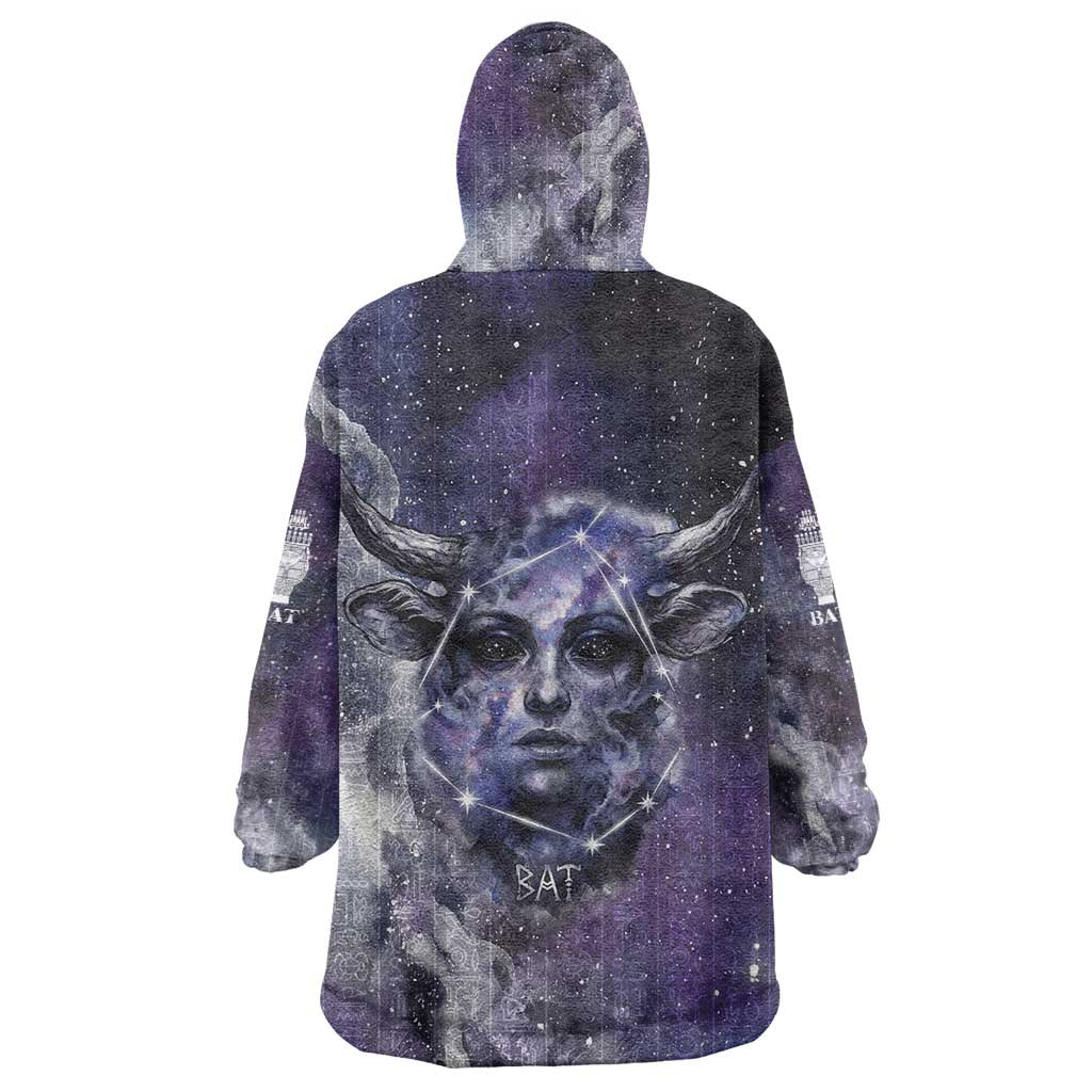 Bat Egyptian Wearable Blanket Hoodie Cow Goddess Celestial Face Horn Ring Gem Cosmic Starry Sky