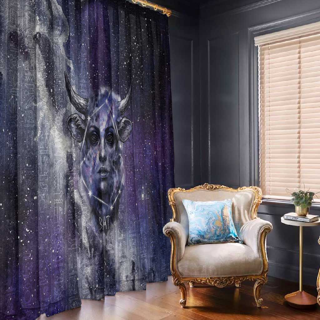 Bat Egyptian Window Curtain Cow Goddess Celestial Face Horn Ring Gem Cosmic Starry Sky