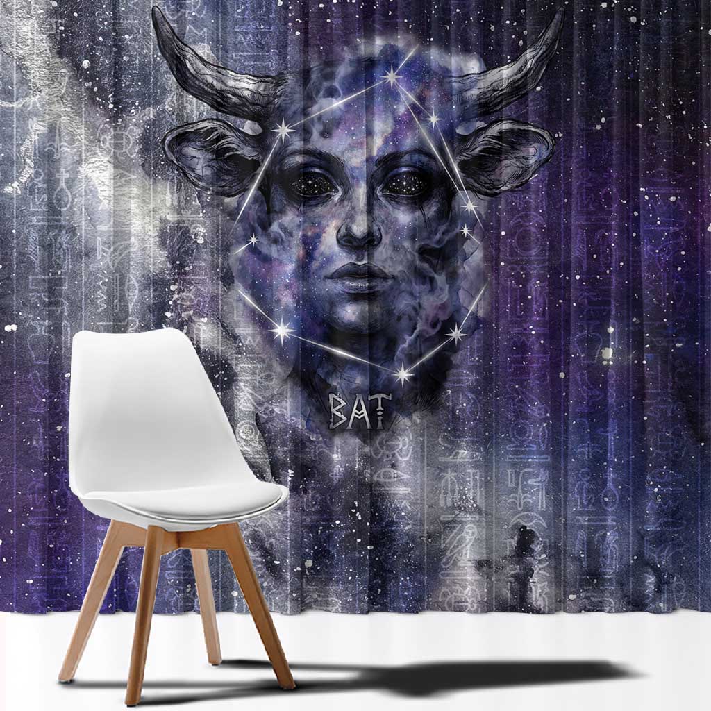 Bat Egyptian Window Curtain Cow Goddess Celestial Face Horn Ring Gem Cosmic Starry Sky