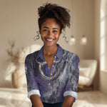 Bat Egyptian Women Casual Shirt Cow Goddess Celestial Face Horn Ring Gem Cosmic Starry Sky