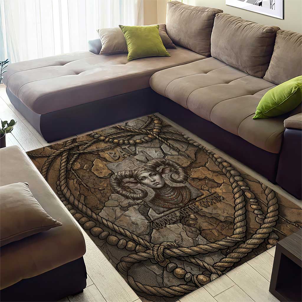 Bat Area Rug Goddess of the Cosmos Ancient Egyptian Cow Horns Stone