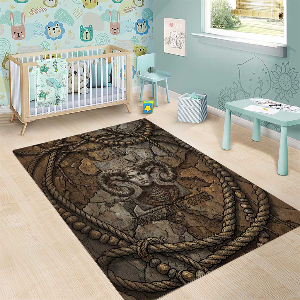 Bat Area Rug Goddess of the Cosmos Ancient Egyptian Cow Horns Stone