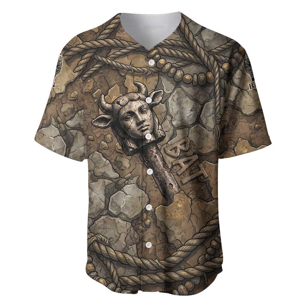 Bat Baseball Jersey Goddess of the Cosmos Ancient Egyptian Cow Horns Stone