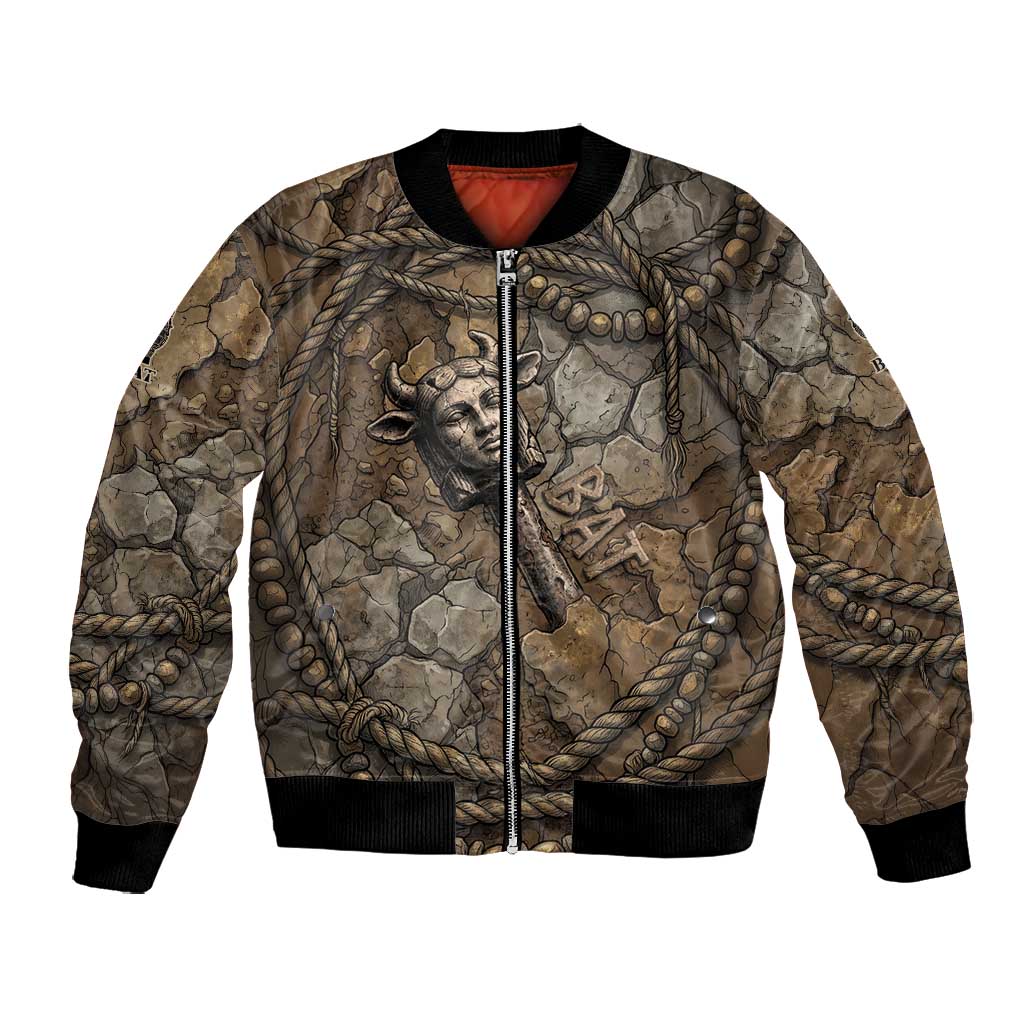Bat Bomber Jacket Goddess of the Cosmos Ancient Egyptian Cow Horns Stone
