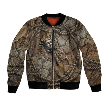 Bat Bomber Jacket Goddess of the Cosmos Ancient Egyptian Cow Horns Stone