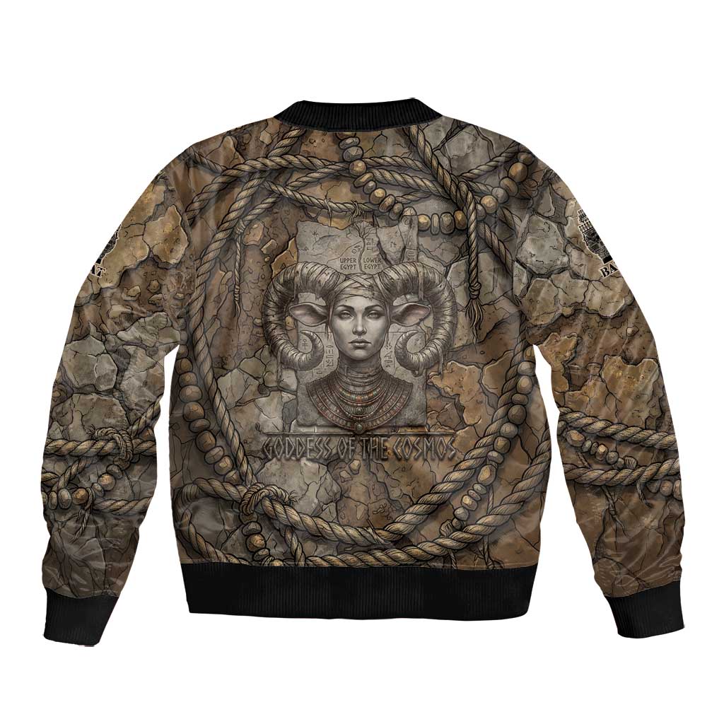 Bat Bomber Jacket Goddess of the Cosmos Ancient Egyptian Cow Horns Stone