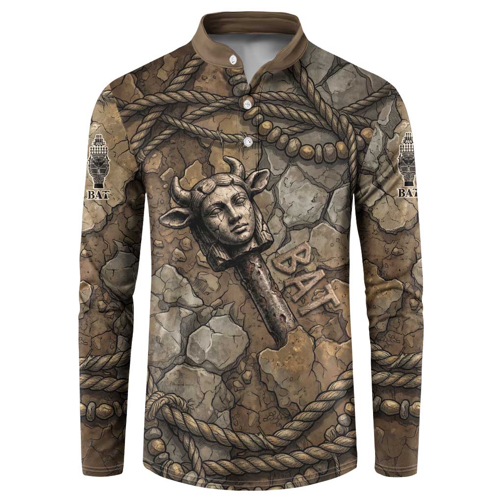 Bat Button Sweatshirt Goddess of the Cosmos Ancient Egyptian Cow Horns Stone