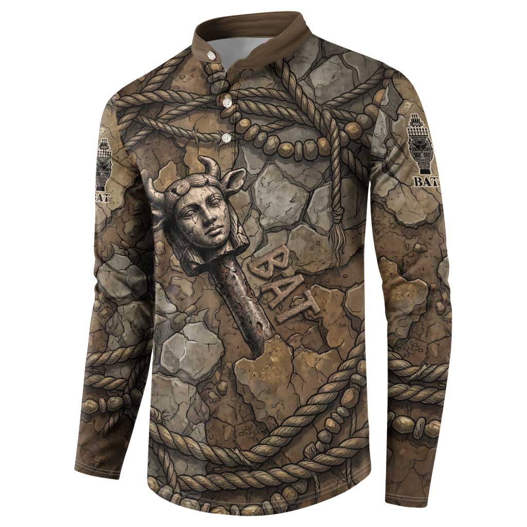 Bat Button Sweatshirt Goddess of the Cosmos Ancient Egyptian Cow Horns Stone