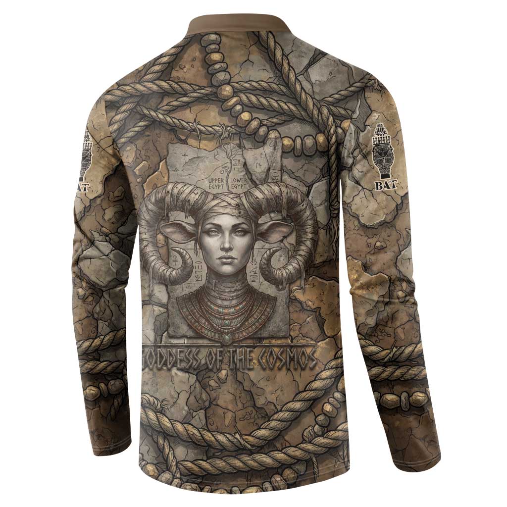 Bat Button Sweatshirt Goddess of the Cosmos Ancient Egyptian Cow Horns Stone